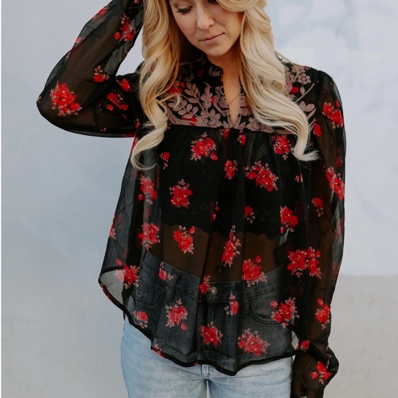 Free People Patricia Embroidered Women Blouse Size Small - Picture 2 of 11